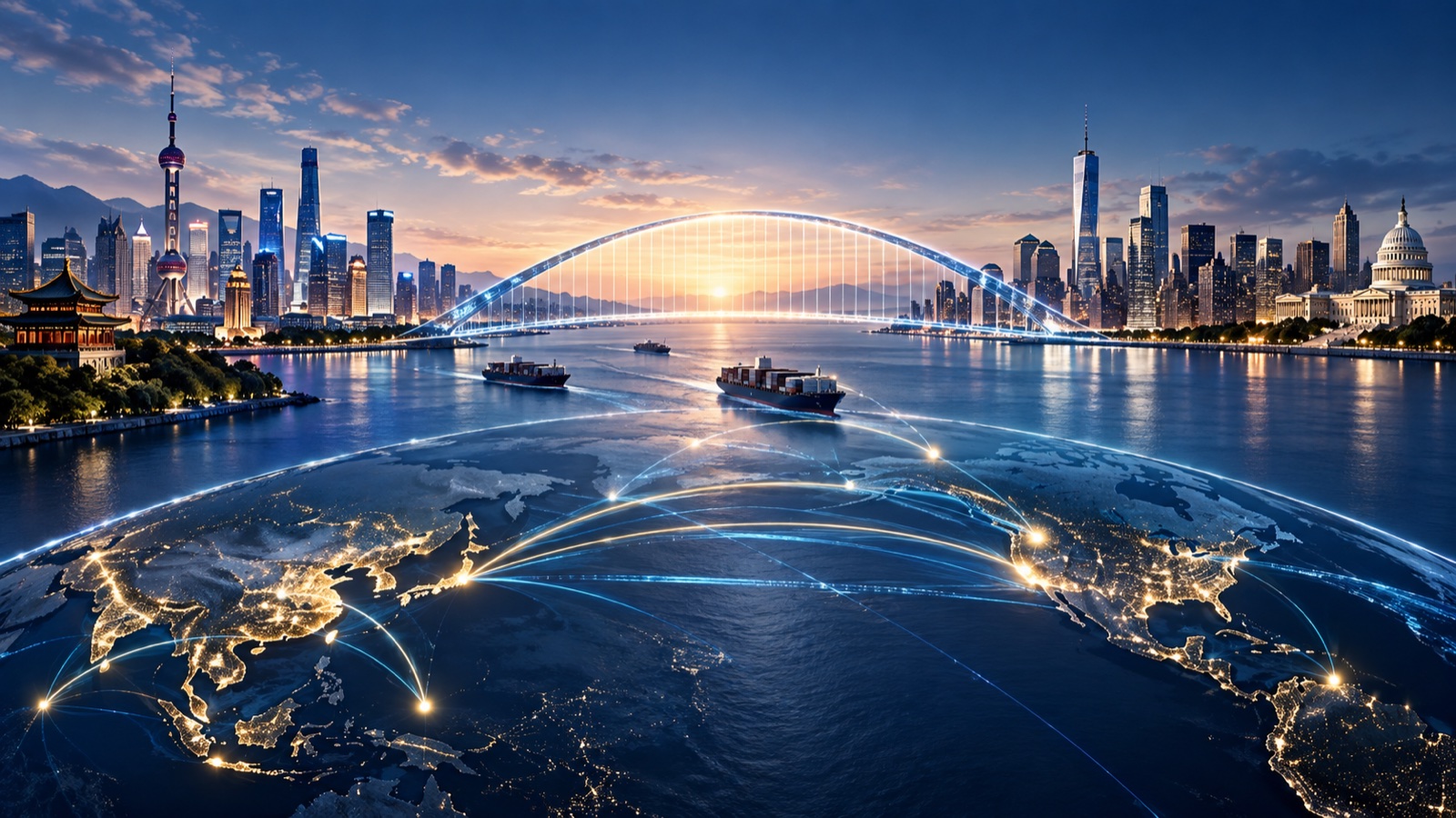 Global city skyline representing the international business of Global Trade Finance